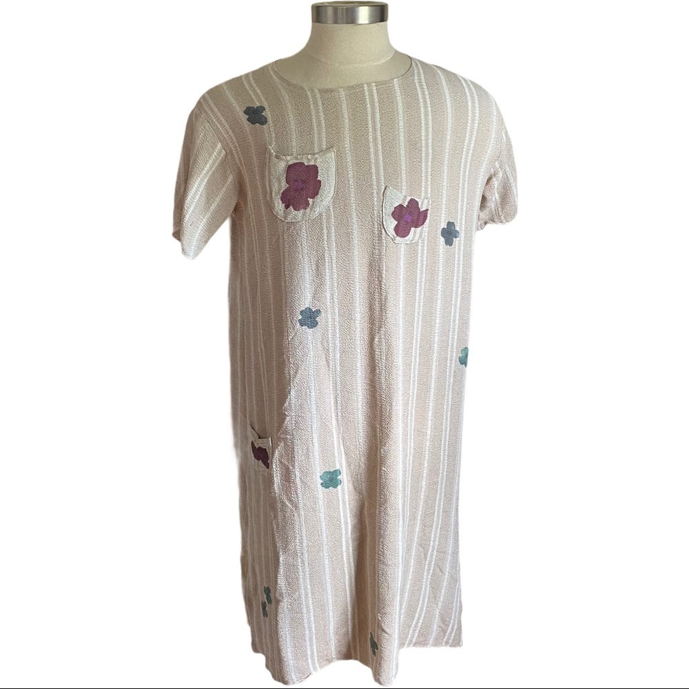 Vtg Crazy Fish Beige White Handmade Dress XXL USA